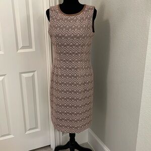 Anne Klein Crochet Lined Sheath Dress Sleeveless Taupe Career Office Sz 10 EUC
